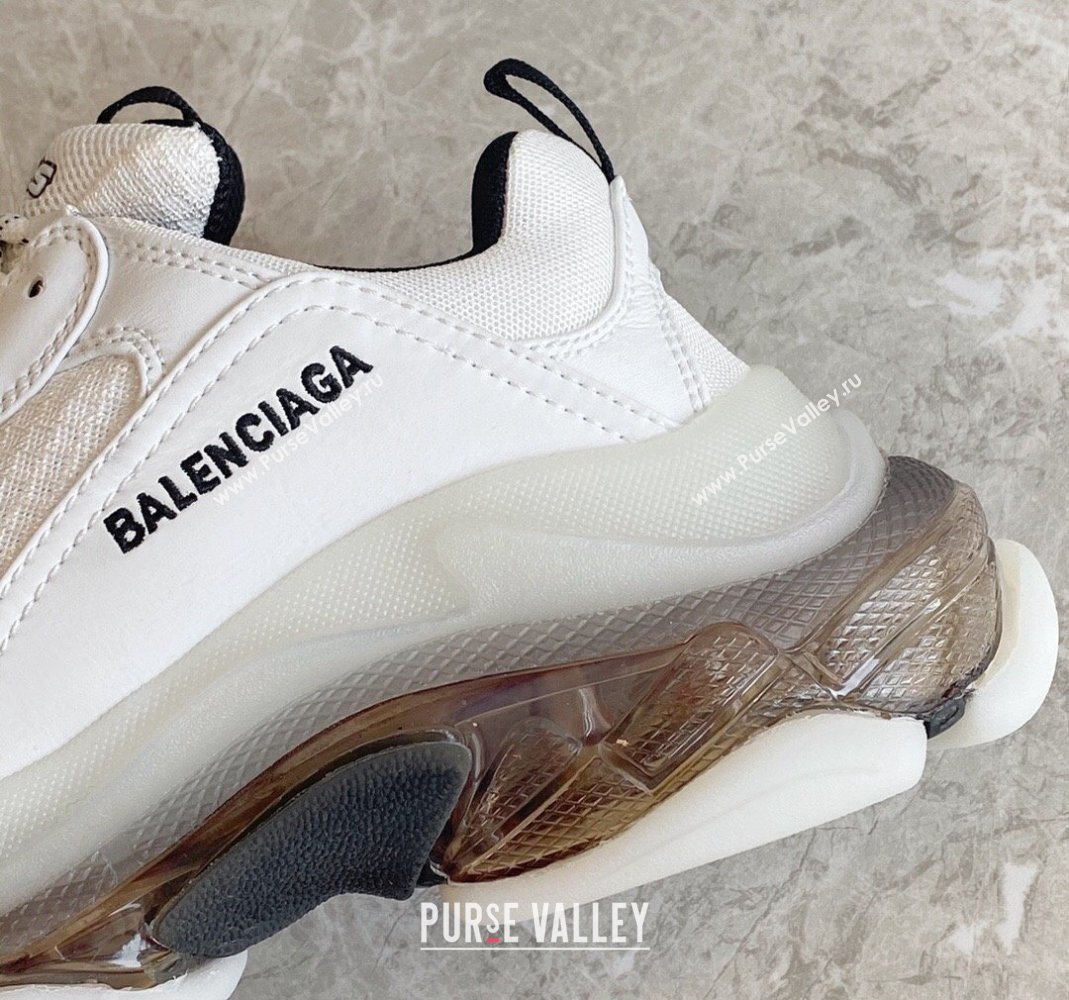 Balenciaga Triple S Clear Sole Trainers Sneakers in Leather and Mesh White/Grey 2024 (KL-240223028)