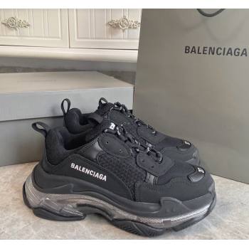 Balenciaga Triple S Clear Sole Trainers Sneakers in Suede and Mesh Black/Silver 2024 (KL-240223029)