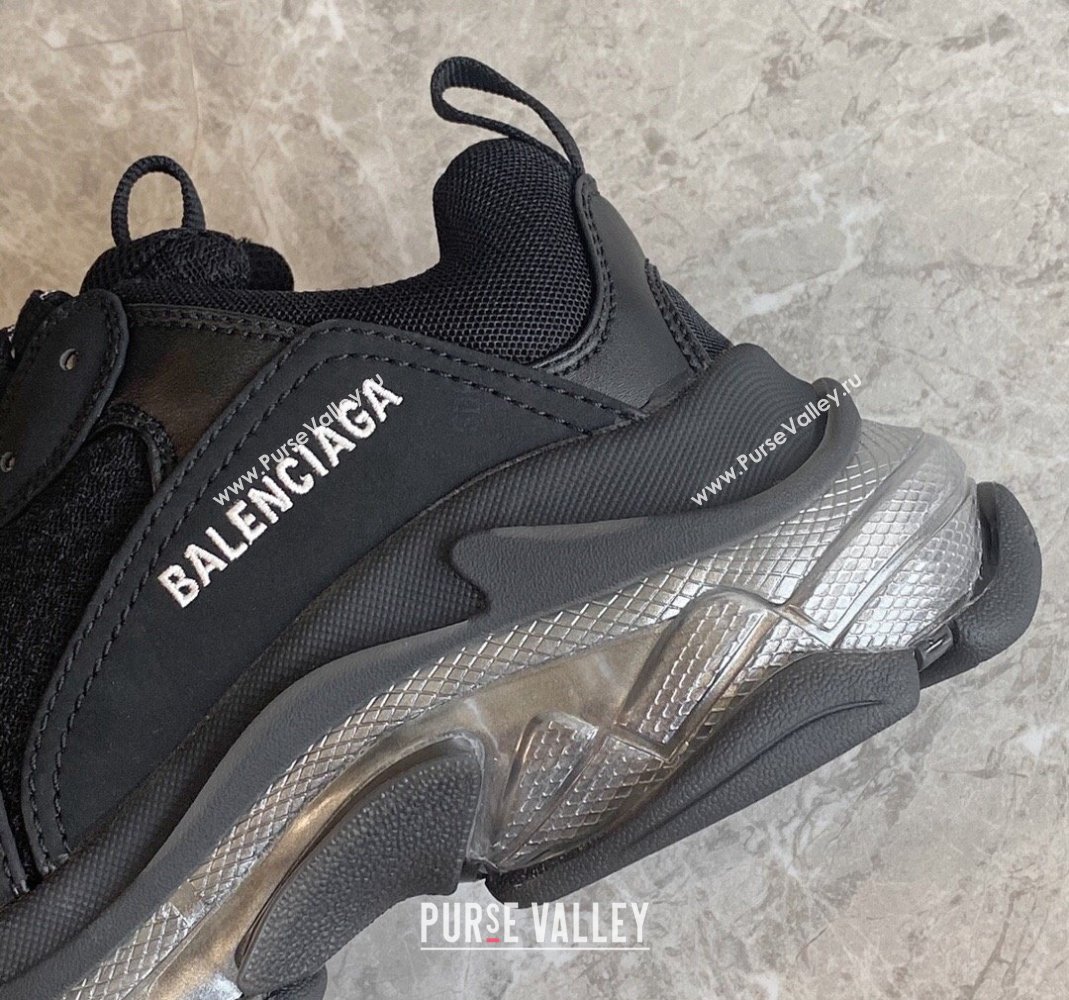 Balenciaga Triple S Clear Sole Trainers Sneakers in Suede and Mesh Black/Silver 2024 (KL-240223029)