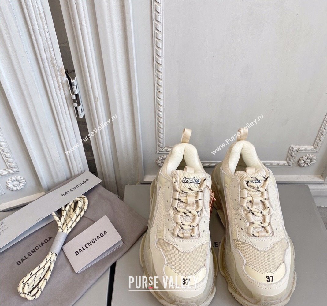 Balenciaga Triple S Clear Sole Trainers Sneakers in Leather and Mesh Beige 2 2024 (KL-240223030)