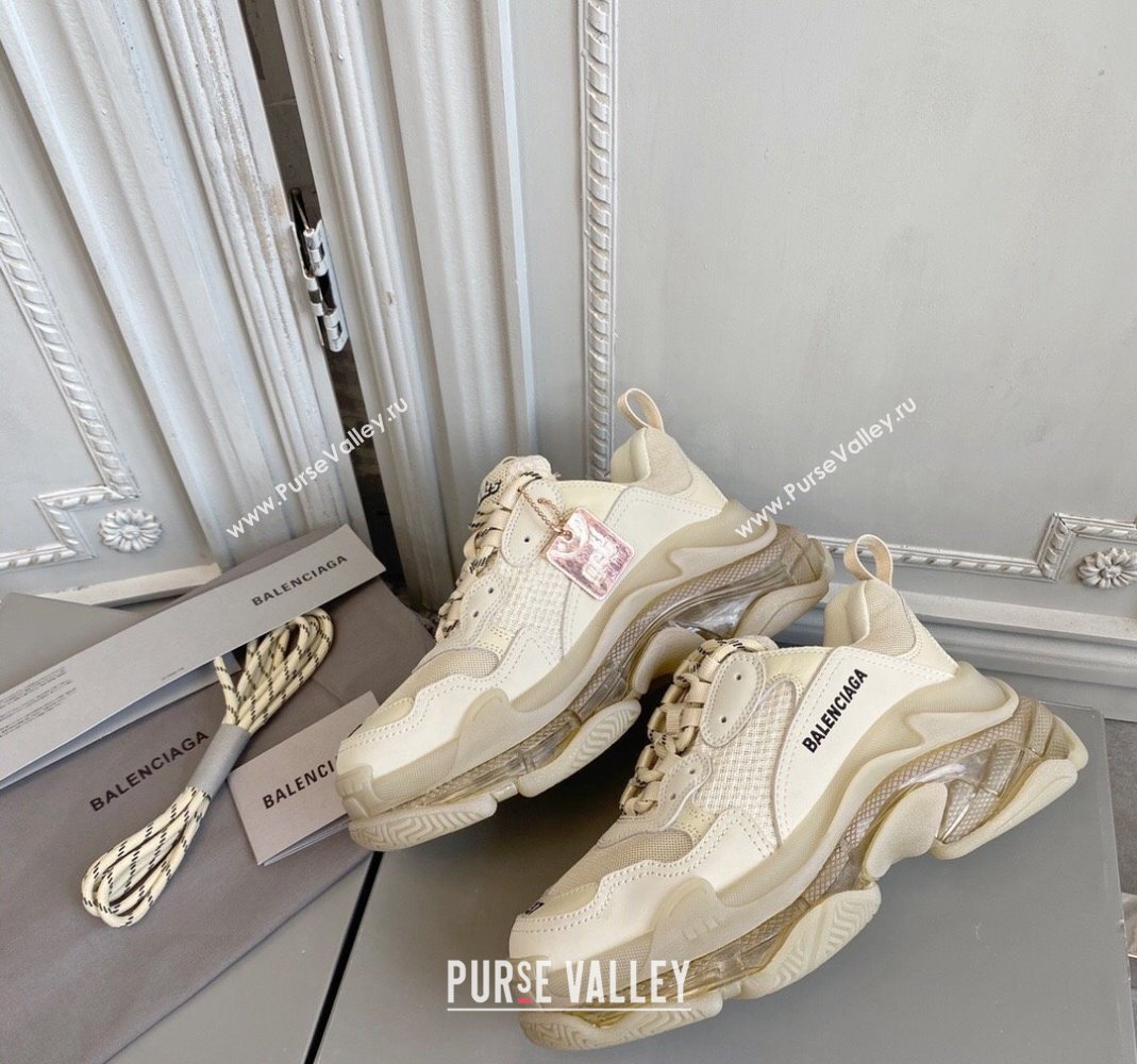 Balenciaga Triple S Clear Sole Trainers Sneakers in Leather and Mesh Beige 2 2024 (KL-240223030)