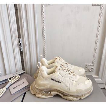 Balenciaga Triple S Clear Sole Trainers Sneakers in Leather and Mesh Beige 2 2024 (KL-240223030)