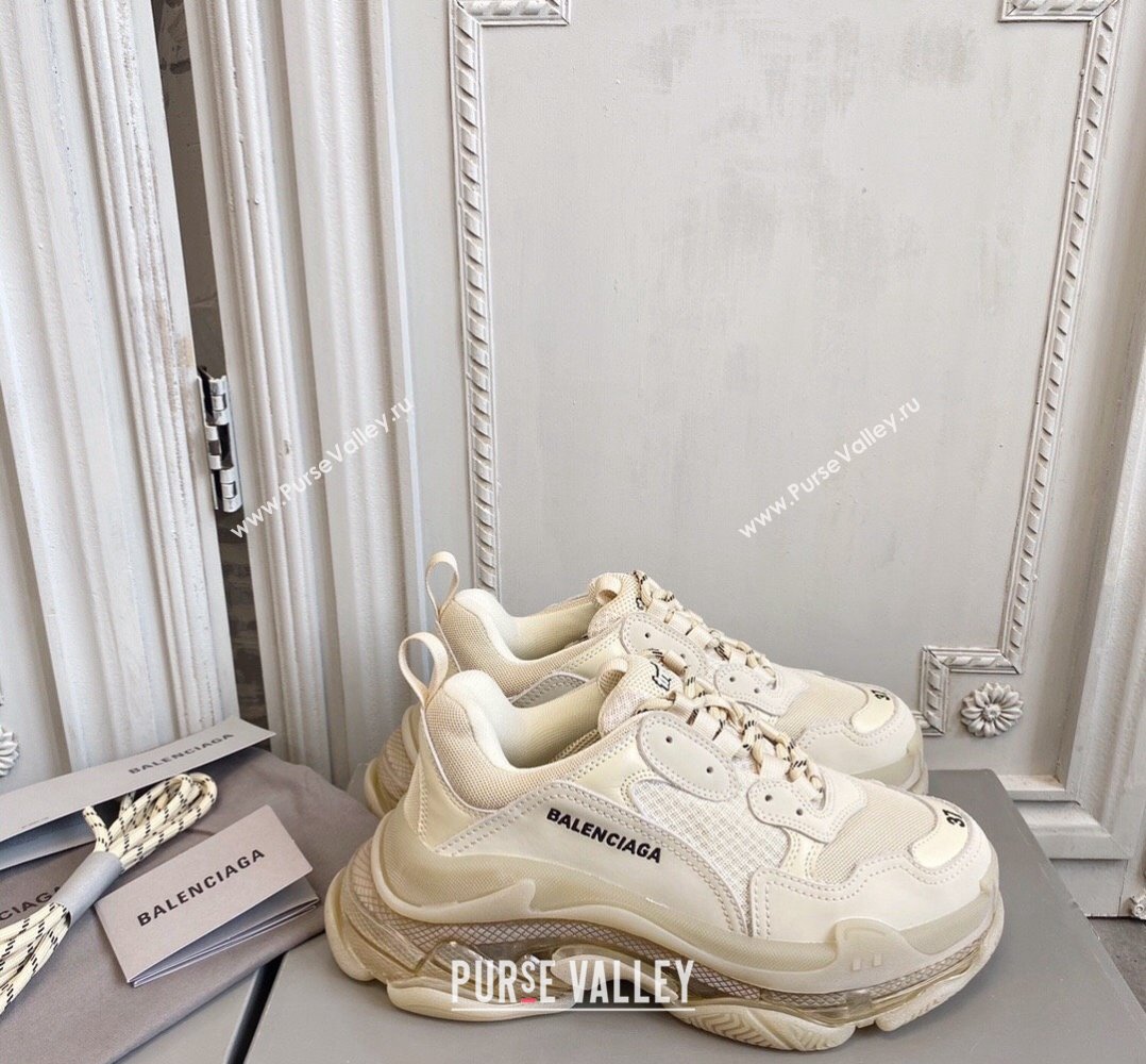 Balenciaga Triple S Clear Sole Trainers Sneakers in Leather and Mesh Beige 2 2024 (KL-240223030)