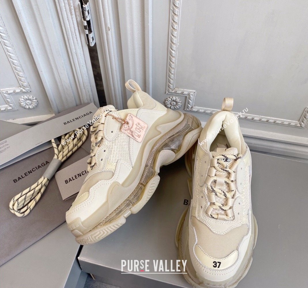 Balenciaga Triple S Clear Sole Trainers Sneakers in Leather and Mesh Beige 2 2024 (KL-240223030)