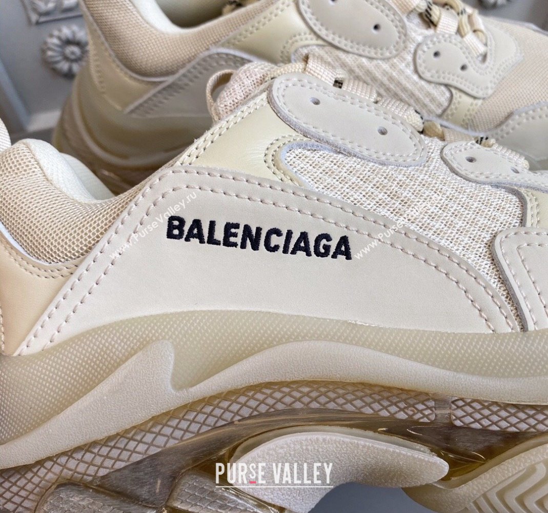 Balenciaga Triple S Clear Sole Trainers Sneakers in Leather and Mesh Beige 2 2024 (KL-240223030)