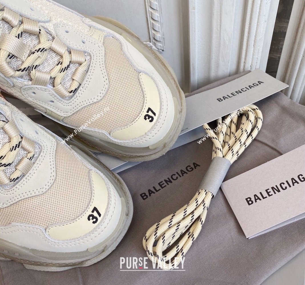 Balenciaga Triple S Clear Sole Trainers Sneakers in Leather and Mesh Beige 2 2024 (KL-240223030)