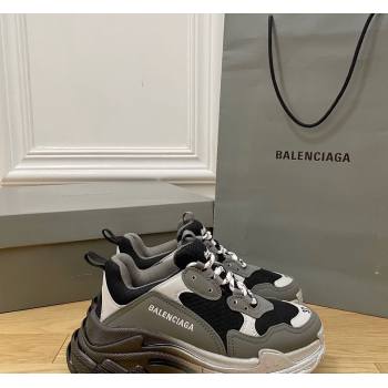 Balenciaga Triple S Trainers Sneakers in Leather and Mesh Black/Silver/Grey 2024-22 (KL-240223033)