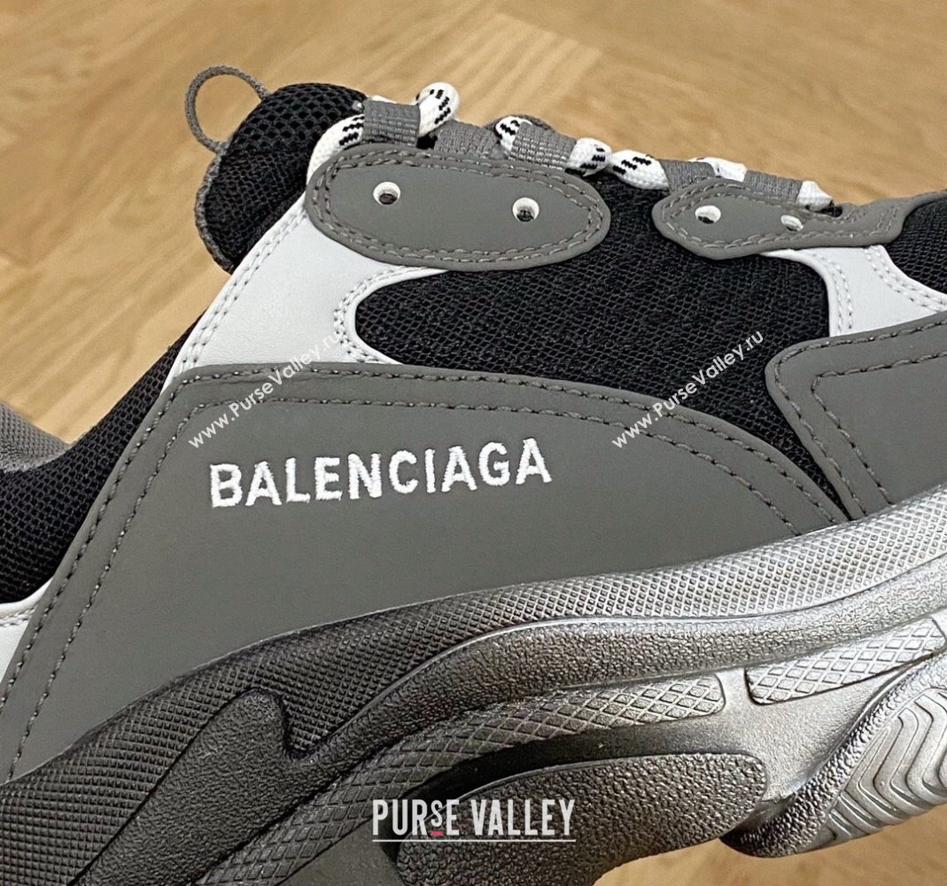 Balenciaga Triple S Trainers Sneakers in Leather and Mesh Black/Silver/Grey 2024-22 (KL-240223033)