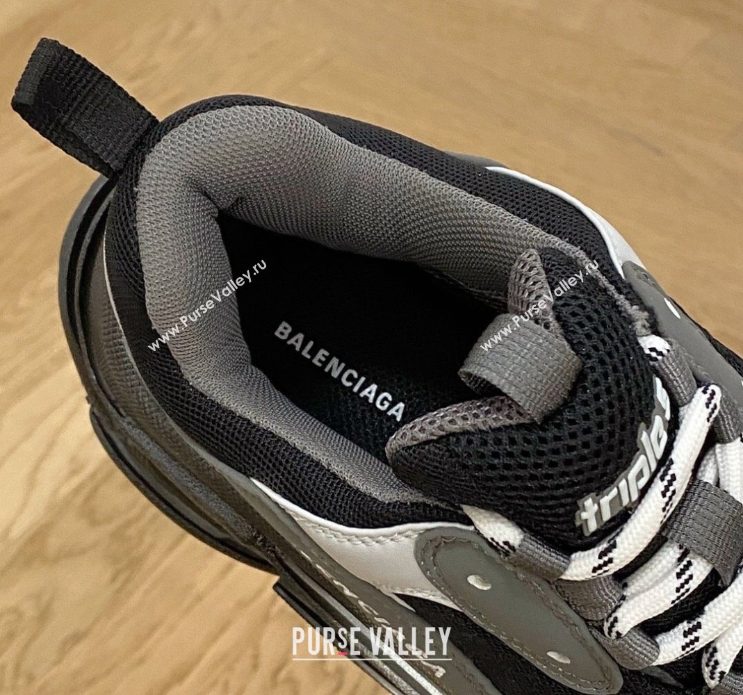 Balenciaga Triple S Trainers Sneakers in Leather and Mesh Black/Silver/Grey 2024-22 (KL-240223033)