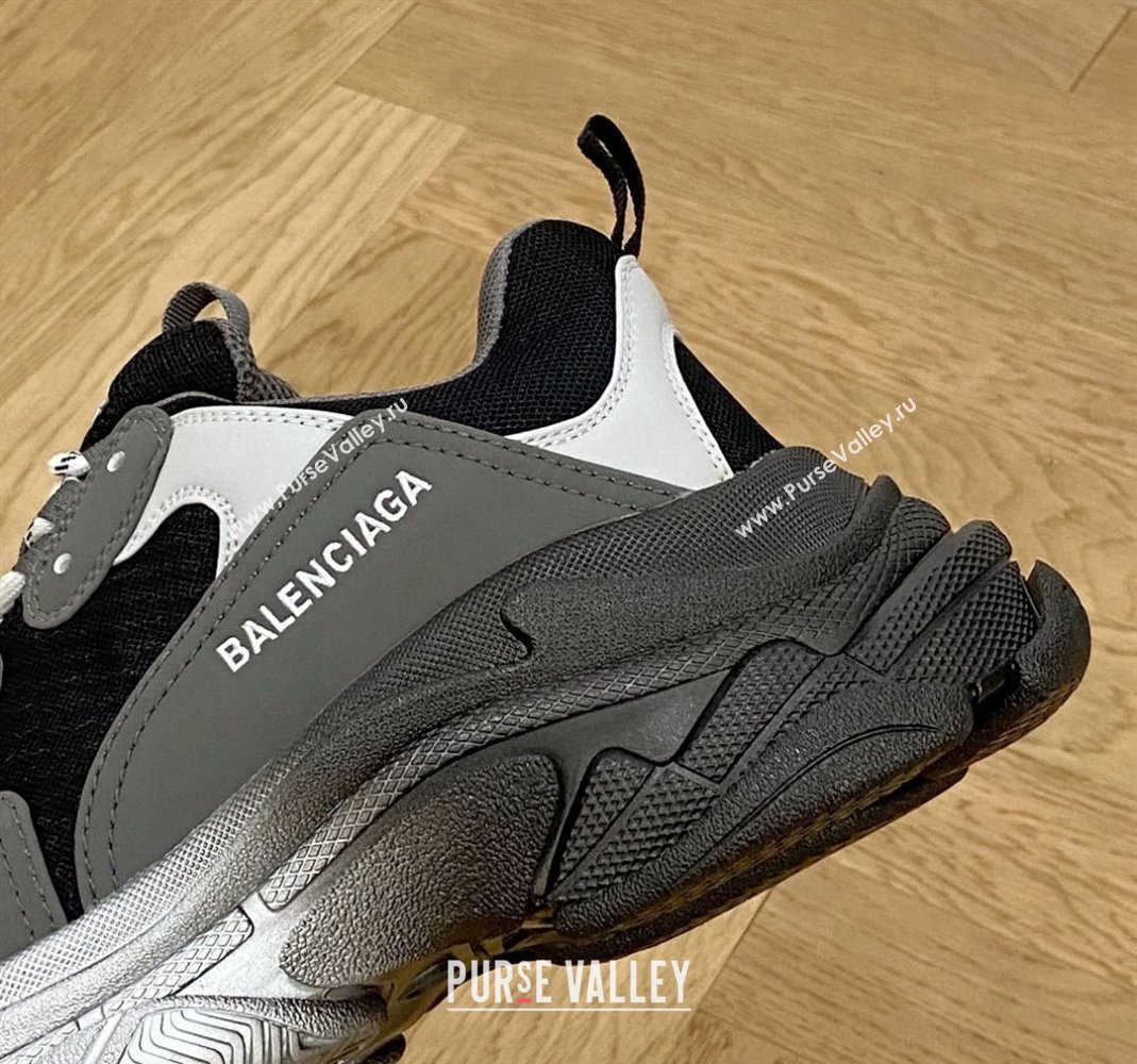 Balenciaga Triple S Trainers Sneakers in Leather and Mesh Black/Silver/Grey 2024-22 (KL-240223033)