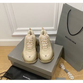 Balenciaga Triple S Clear Sole Trainers Sneakers in Leather and Mesh New Beige 2024 (KL-240223001)