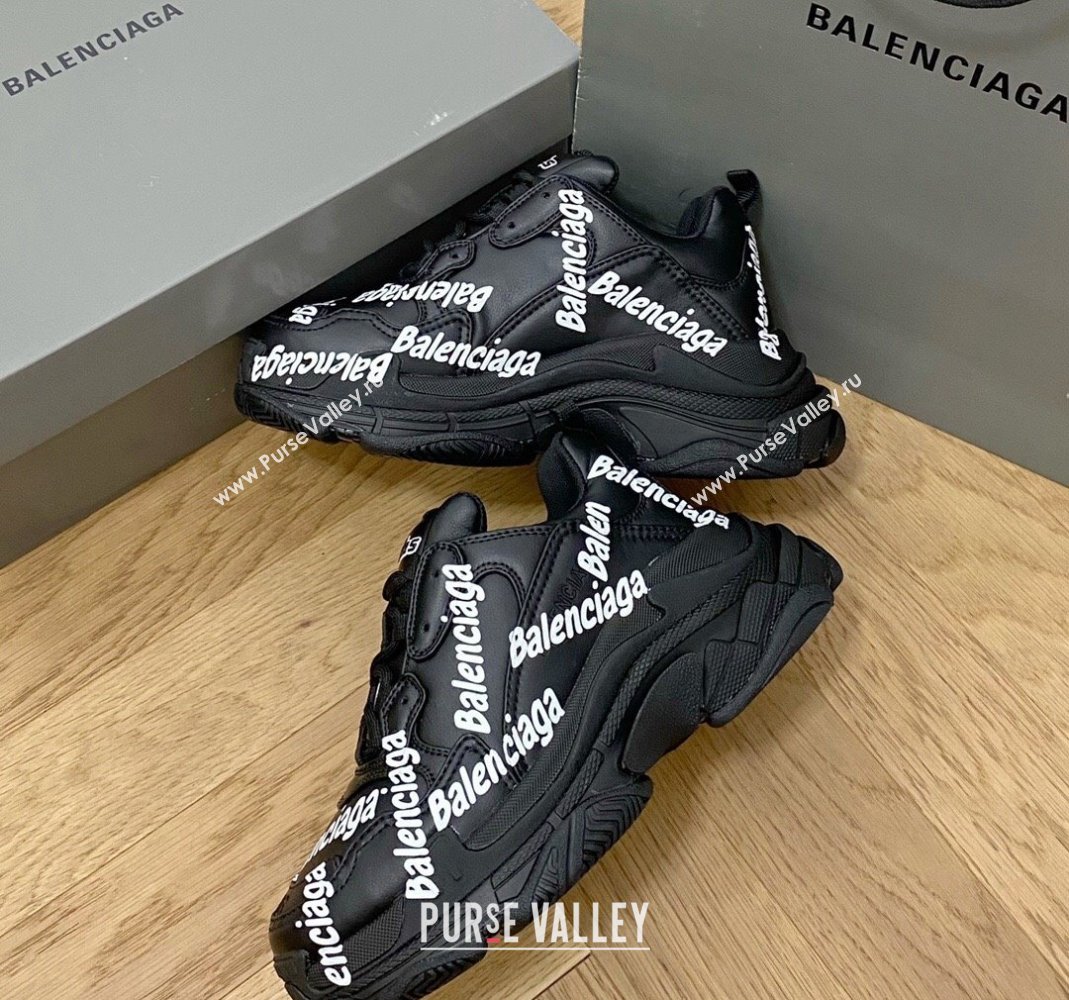 Balenciaga Triple S Trainers Sneakers in Calf Leather Signature/Black 2024-22 (KL-240223034)