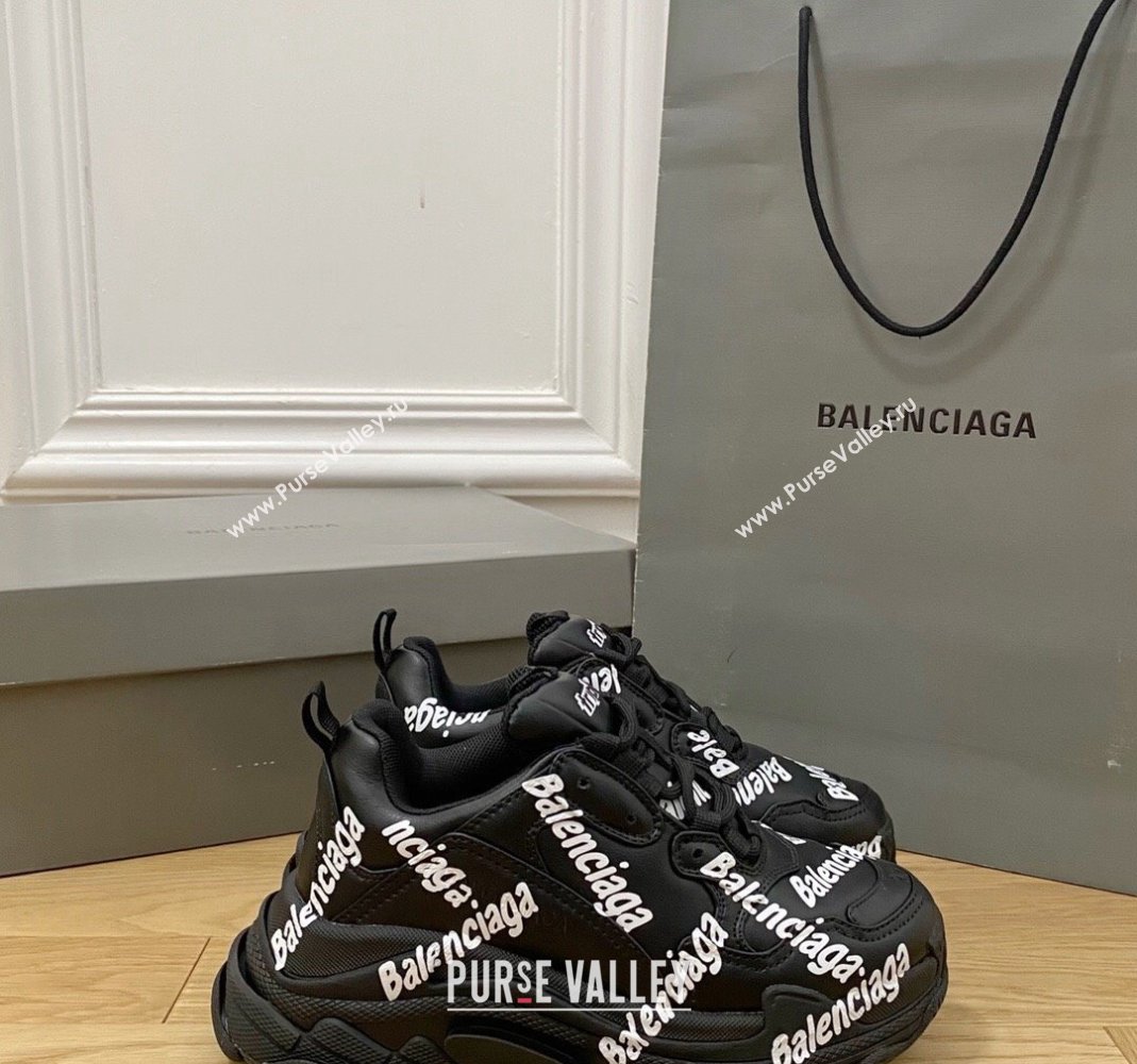 Balenciaga Triple S Trainers Sneakers in Calf Leather Signature/Black 2024-22 (KL-240223034)