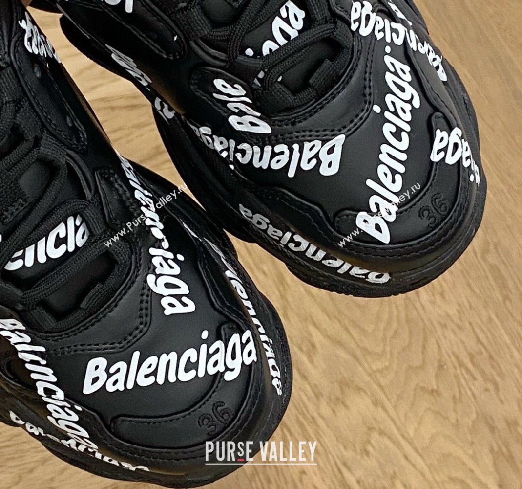 Balenciaga Triple S Trainers Sneakers in Calf Leather Signature/Black 2024-22 (KL-240223034)