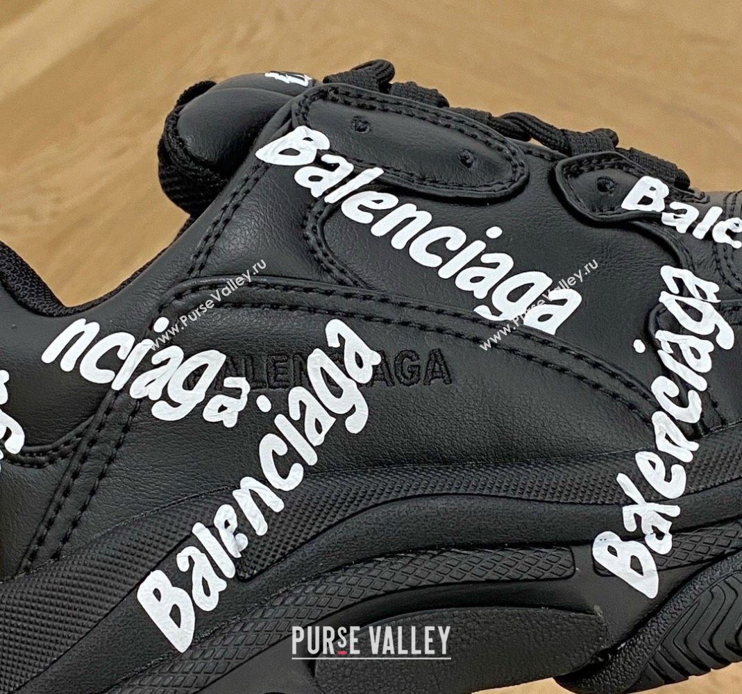 Balenciaga Triple S Trainers Sneakers in Calf Leather Signature/Black 2024-22 (KL-240223034)