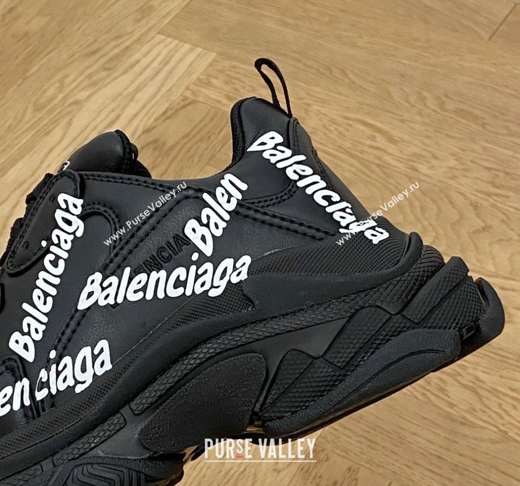 Balenciaga Triple S Trainers Sneakers in Calf Leather Signature/Black 2024-22 (KL-240223034)