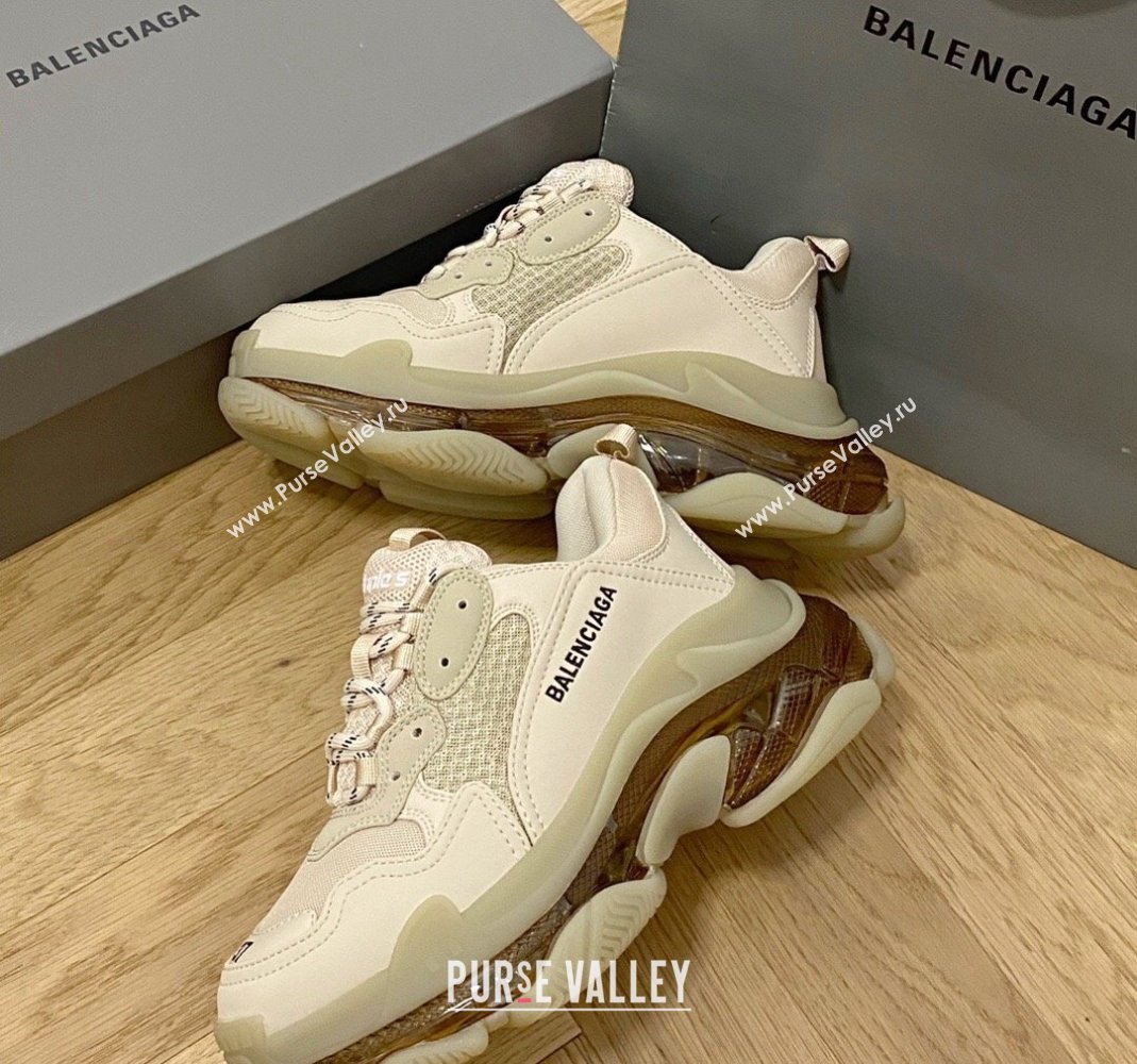 Balenciaga Triple S Clear Sole Trainers Sneakers in Leather and Mesh New Beige 2024 (KL-240223001)