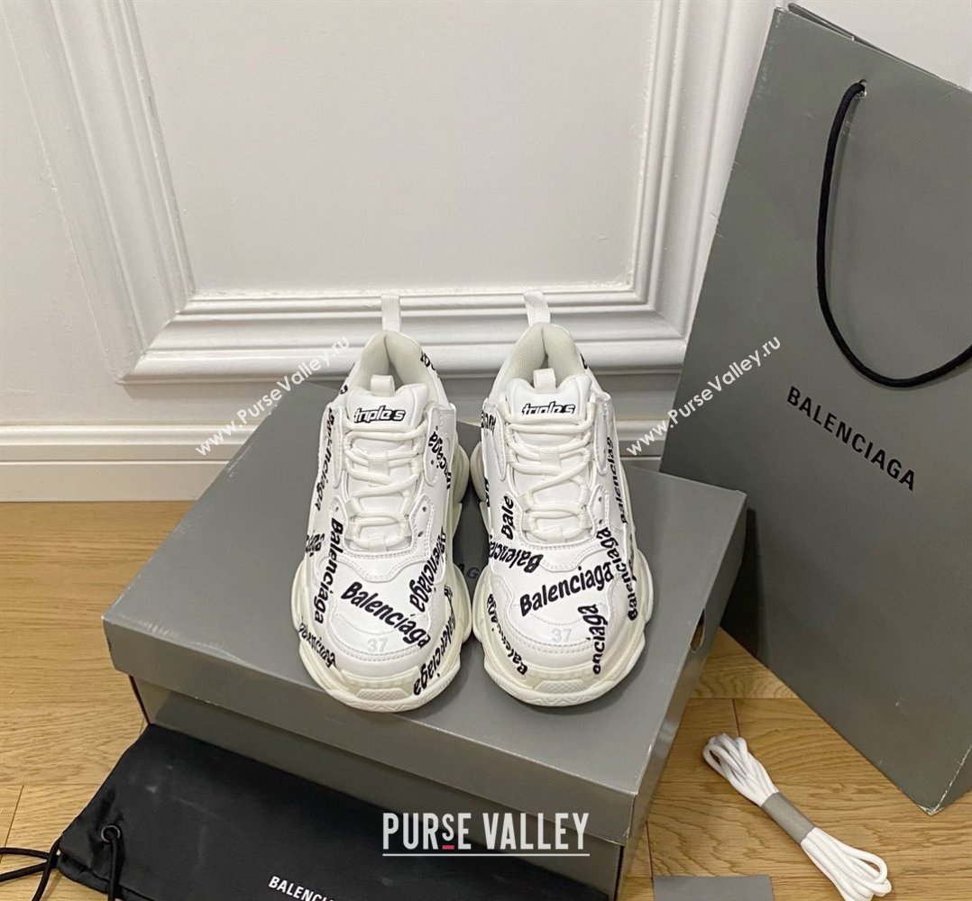 Balenciaga Triple S Trainers Sneakers in Calf Leather Signature/White 2024-22 (KL-240223036)