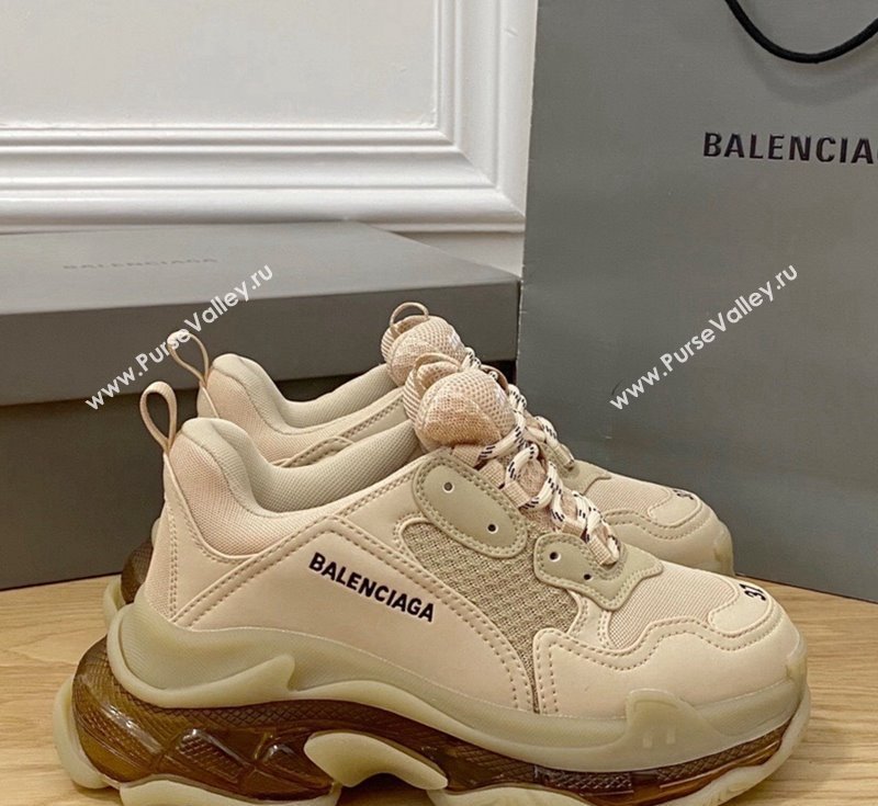 Balenciaga Triple S Clear Sole Trainers Sneakers in Leather and Mesh New Beige 2024 (KL-240223001)