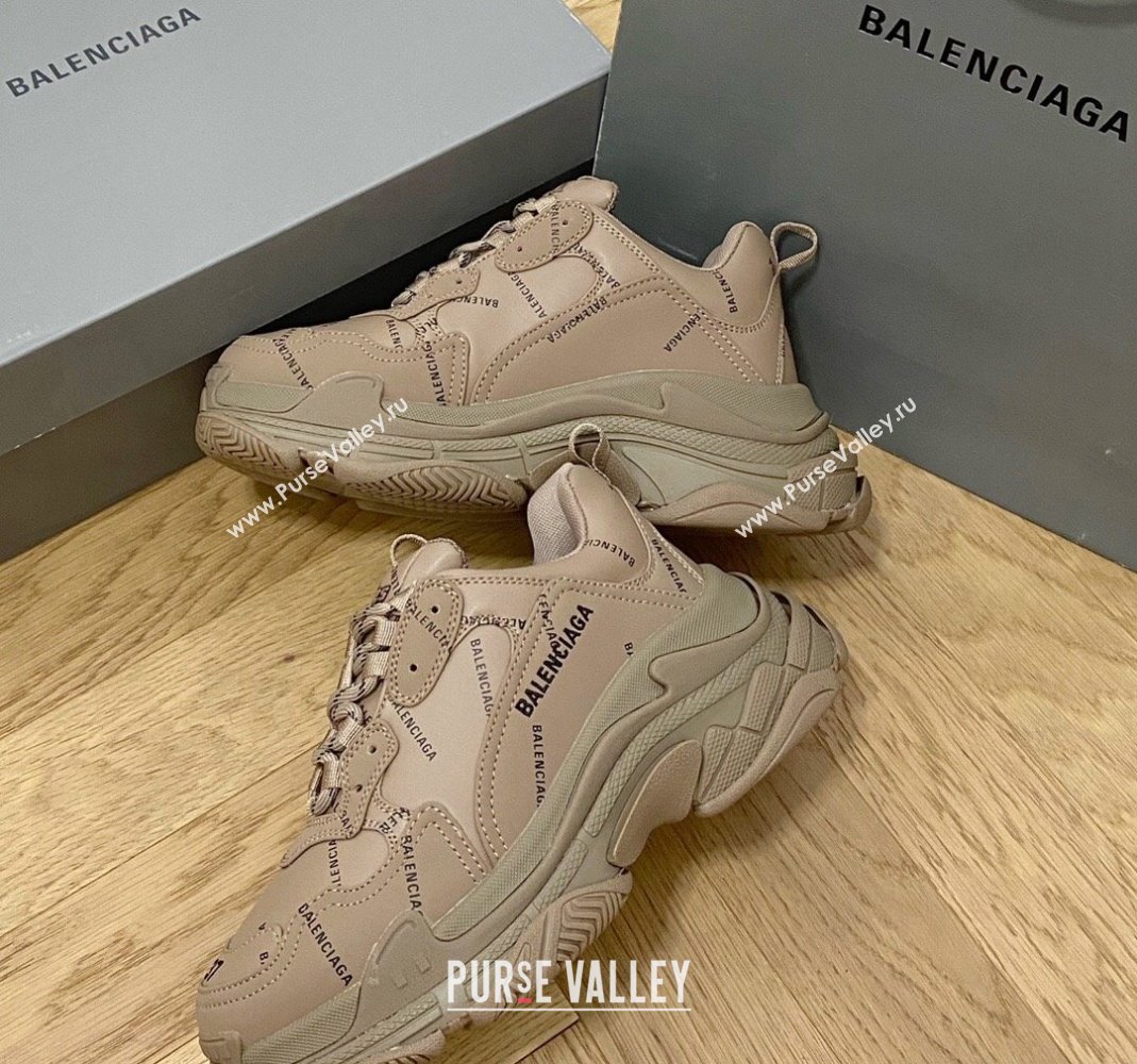 Balenciaga Triple S Trainers Sneakers in Calf Leather Signature/Brown 2024-22 (KL-240223037)