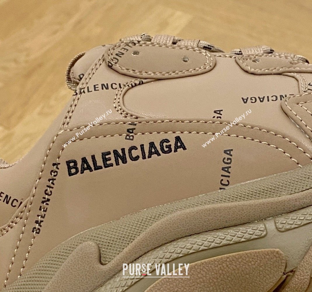 Balenciaga Triple S Trainers Sneakers in Calf Leather Signature/Brown 2024-22 (KL-240223037)