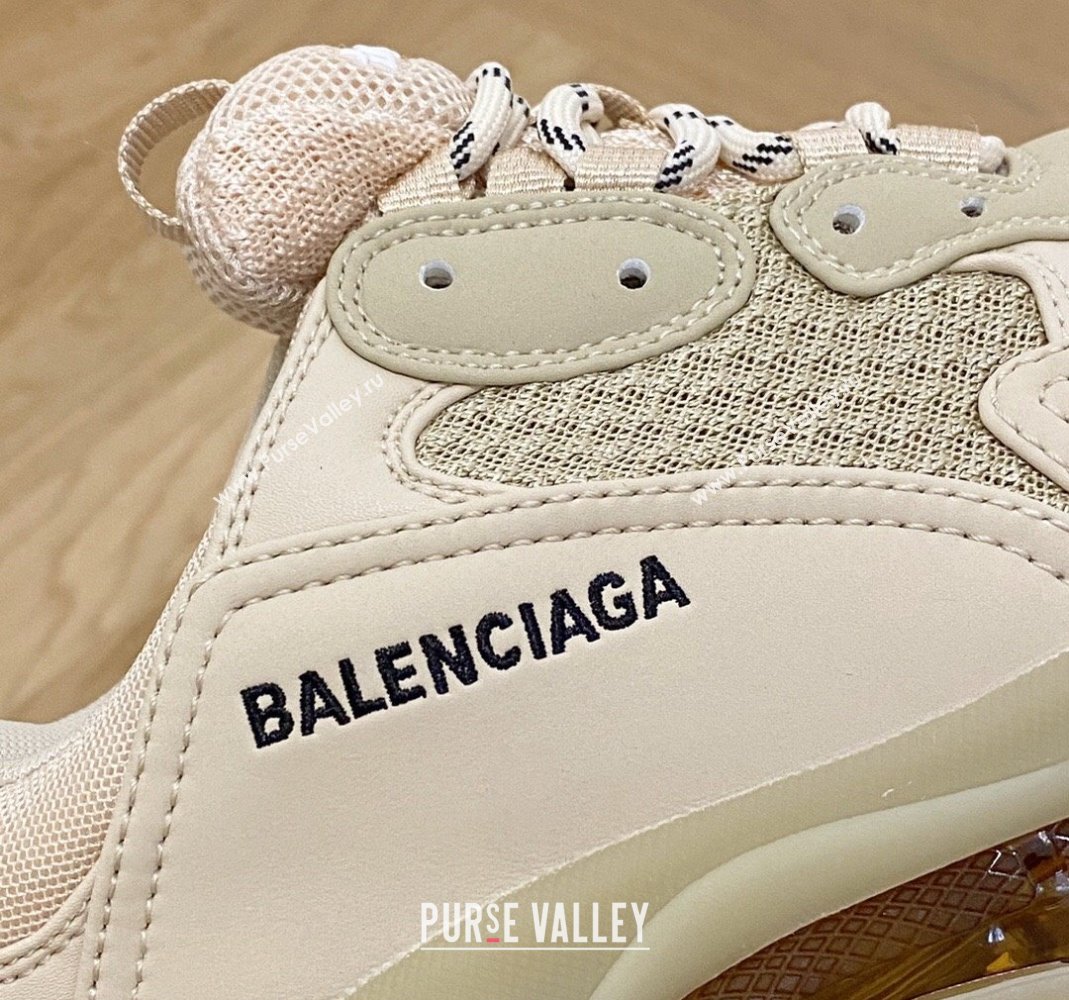 Balenciaga Triple S Clear Sole Trainers Sneakers in Leather and Mesh New Beige 2024 (KL-240223001)