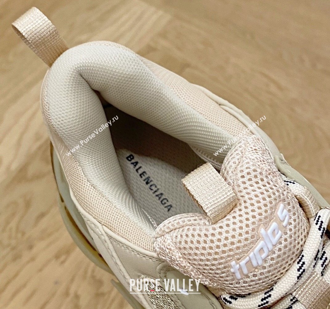 Balenciaga Triple S Clear Sole Trainers Sneakers in Leather and Mesh New Beige 2024 (KL-240223001)