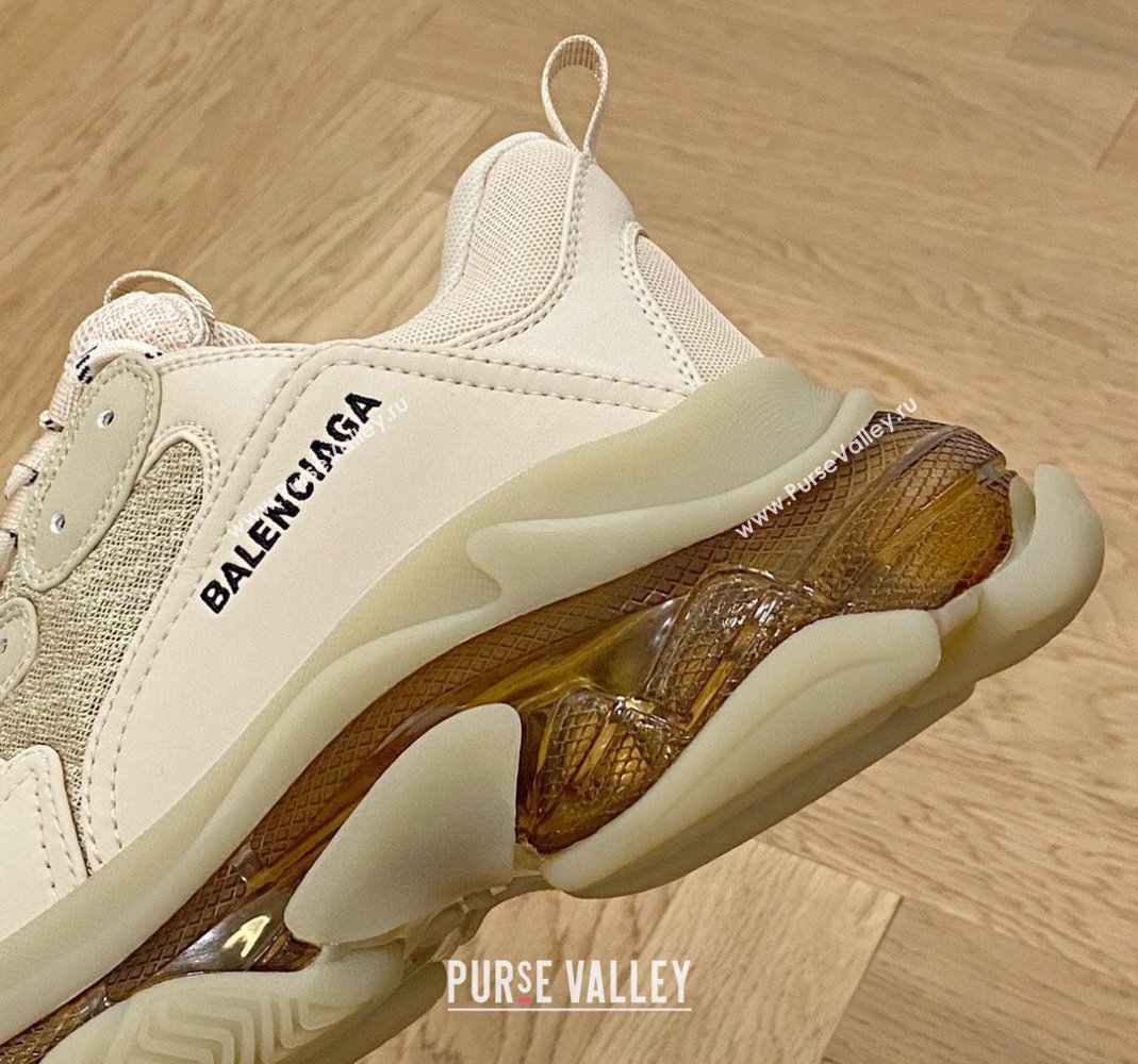 Balenciaga Triple S Clear Sole Trainers Sneakers in Leather and Mesh New Beige 2024 (KL-240223001)