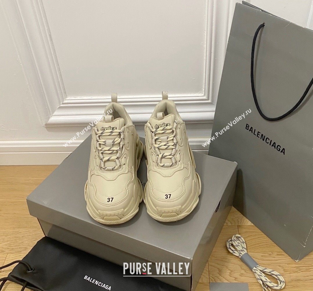 Balenciaga Triple S Trainers Sneakers in Calf Leather Beige 2024-22 (KL-240223041)