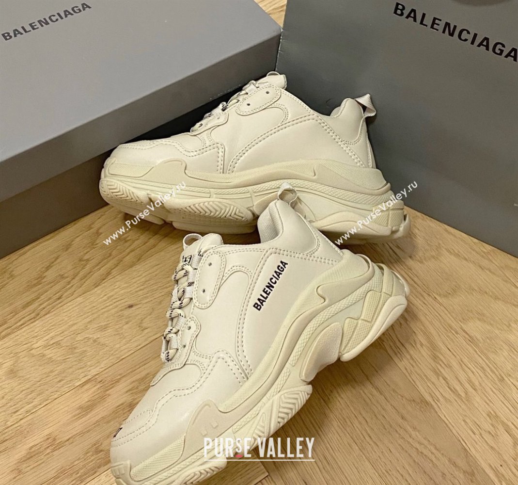 Balenciaga Triple S Trainers Sneakers in Calf Leather Beige 2024-22 (KL-240223041)