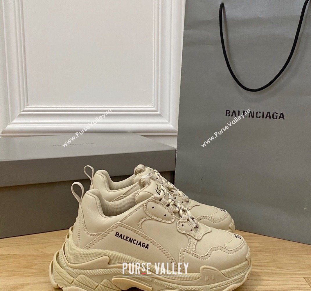 Balenciaga Triple S Trainers Sneakers in Calf Leather Beige 2024-22 (KL-240223041)