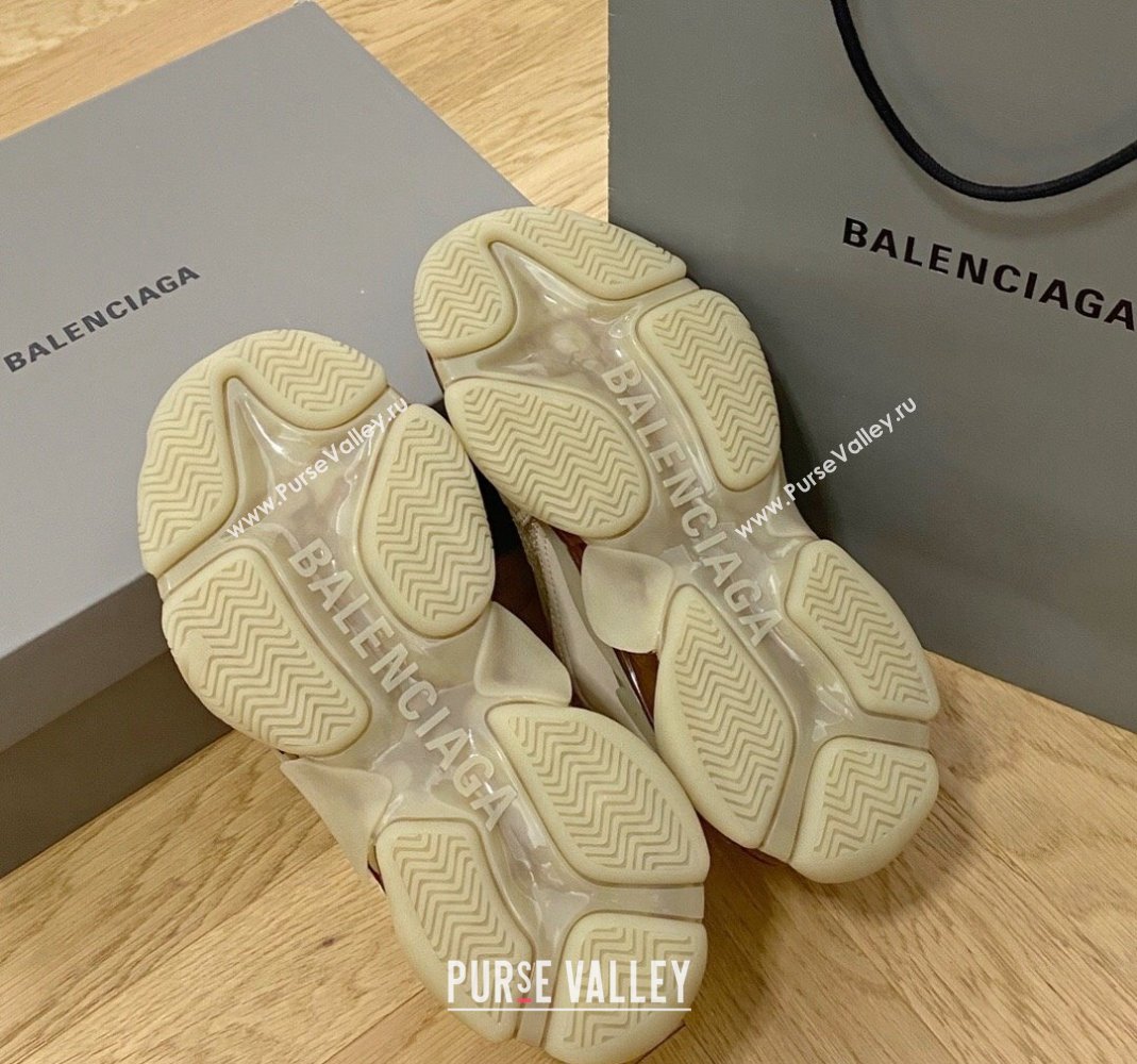 Balenciaga Triple S Clear Sole Trainers Sneakers in Leather and Mesh New Beige 2024 (KL-240223001)