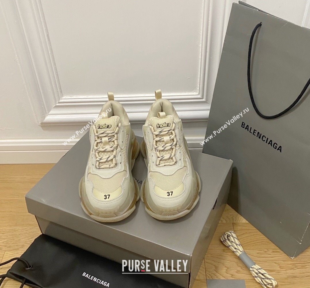 Balenciaga Triple S Clear Sole Trainers Sneakers in Leather and Mesh Old Beige 2024 (KL-240223002)