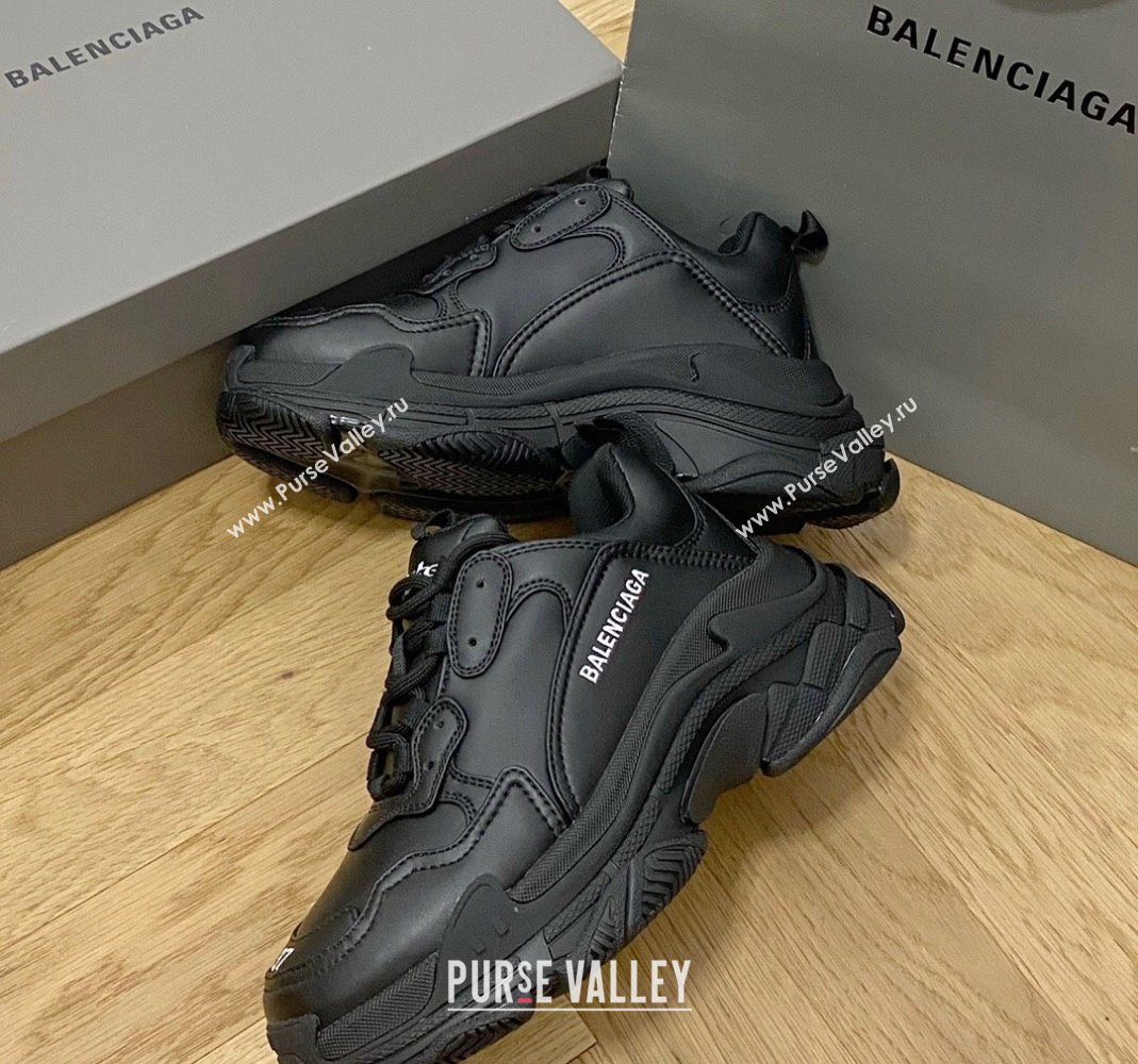 Balenciaga Triple S Trainers Sneakers in Calf Leather Black 2 2024-22 (KL-240223043)