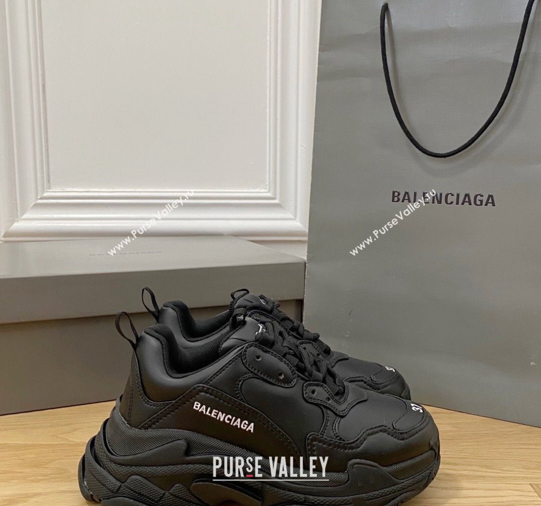 Balenciaga Triple S Trainers Sneakers in Calf Leather Black 2 2024-22 (KL-240223043)