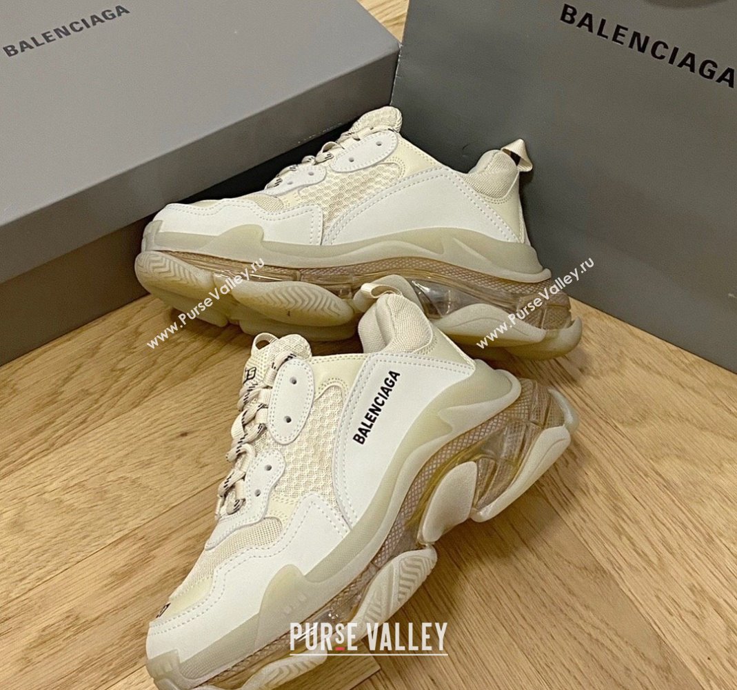 Balenciaga Triple S Clear Sole Trainers Sneakers in Leather and Mesh Old Beige 2024 (KL-240223002)