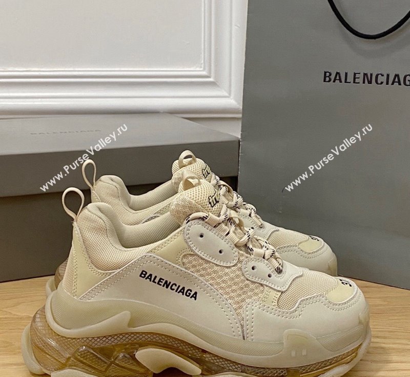 Balenciaga Triple S Clear Sole Trainers Sneakers in Leather and Mesh Old Beige 2024 (KL-240223002)