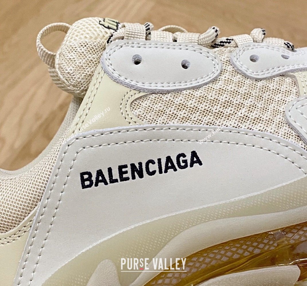 Balenciaga Triple S Clear Sole Trainers Sneakers in Leather and Mesh Old Beige 2024 (KL-240223002)