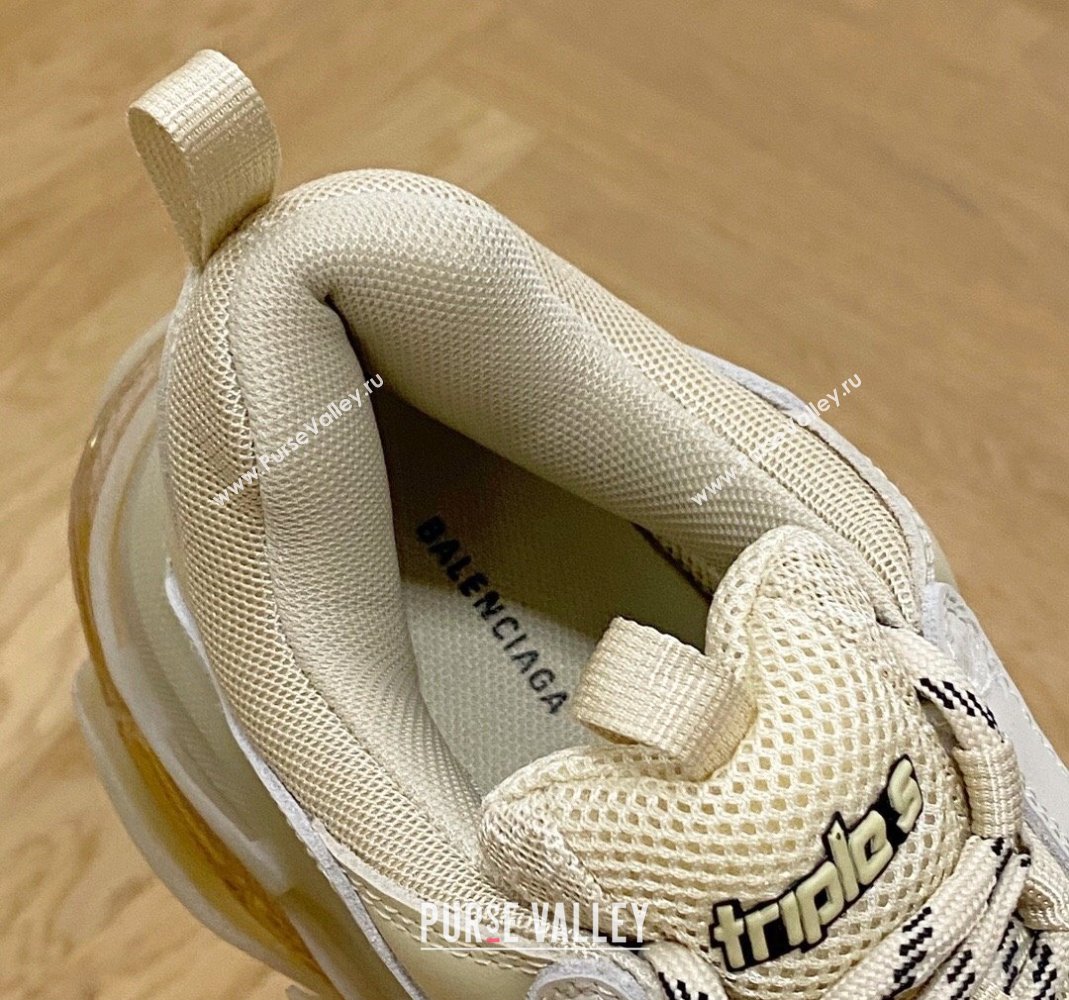 Balenciaga Triple S Clear Sole Trainers Sneakers in Leather and Mesh Old Beige 2024 (KL-240223002)