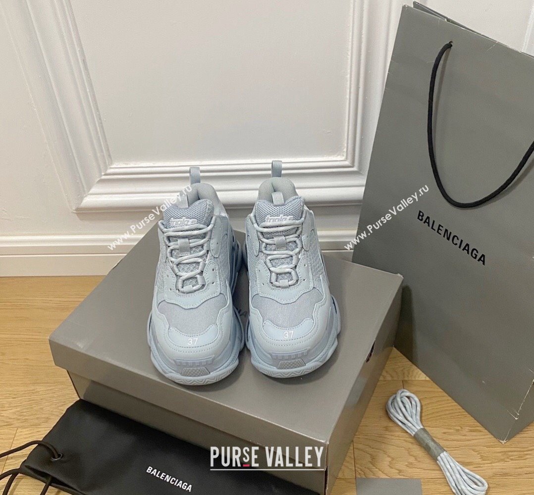 Balenciaga Triple S Trainers Sneakers in Leather and Mesh Dusty Blue 2024-21 (KL-240223044)