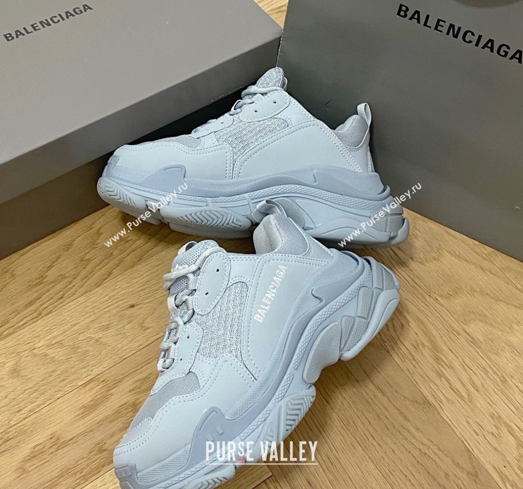 Balenciaga Triple S Trainers Sneakers in Leather and Mesh Dusty Blue 2024-21 (KL-240223044)