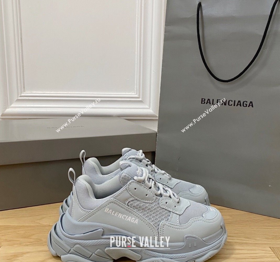 Balenciaga Triple S Trainers Sneakers in Leather and Mesh Dusty Blue 2024-21 (KL-240223044)