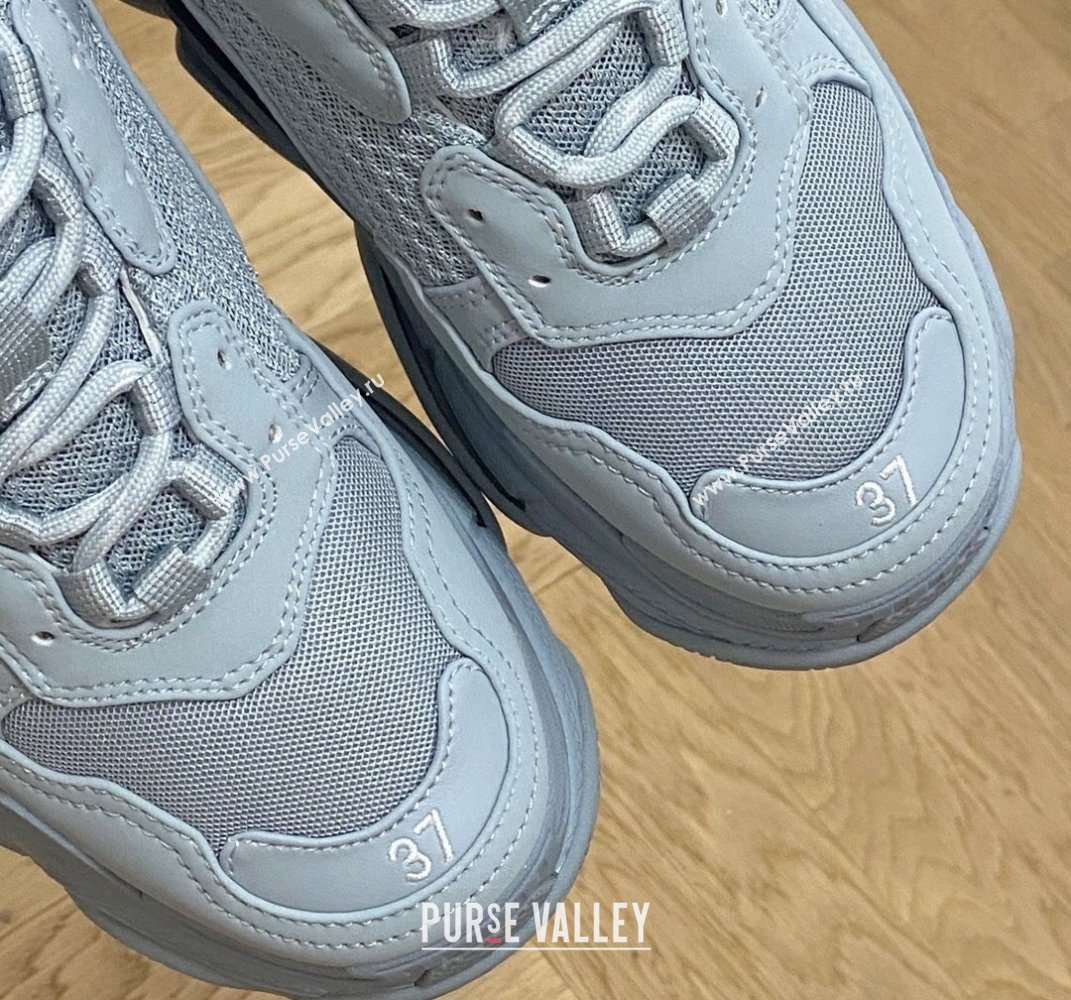 Balenciaga Triple S Trainers Sneakers in Leather and Mesh Dusty Blue 2024-21 (KL-240223044)