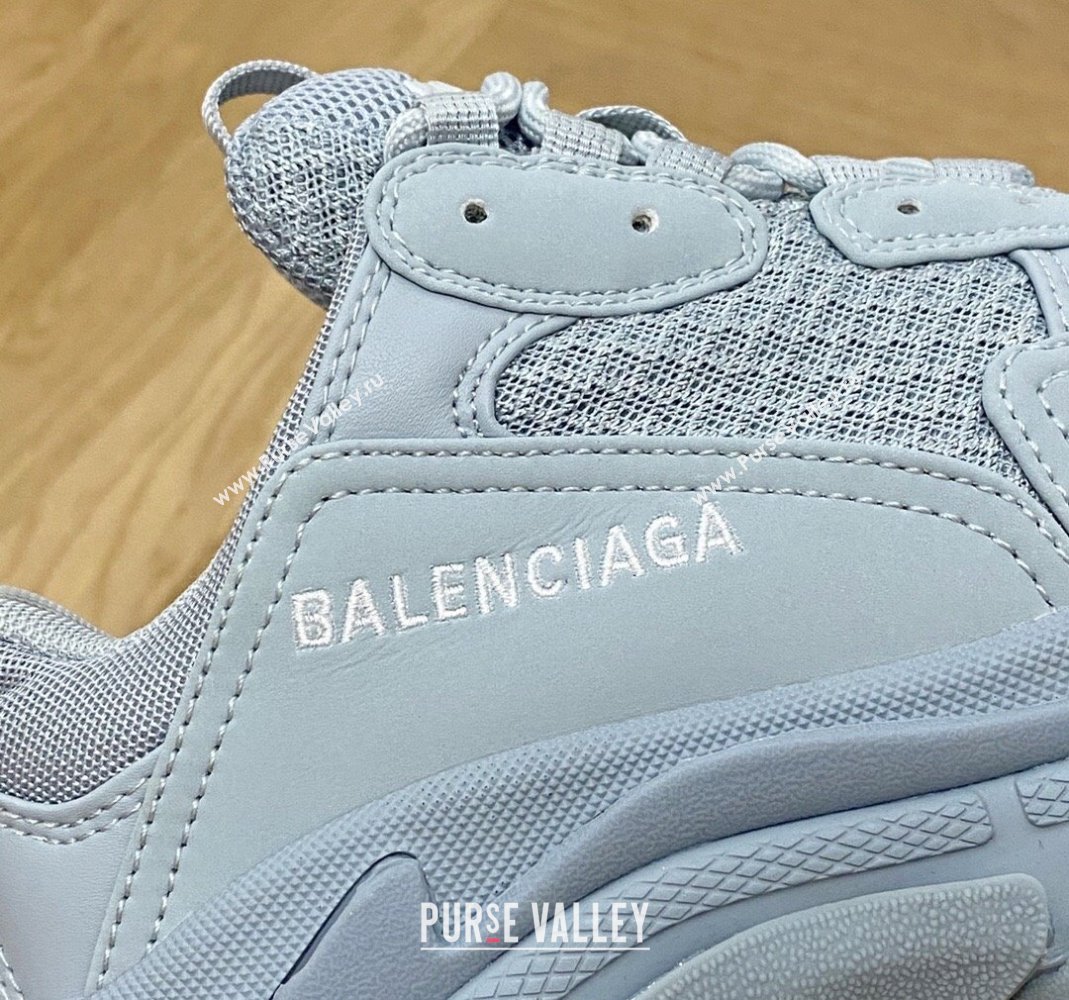 Balenciaga Triple S Trainers Sneakers in Leather and Mesh Dusty Blue 2024-21 (KL-240223044)