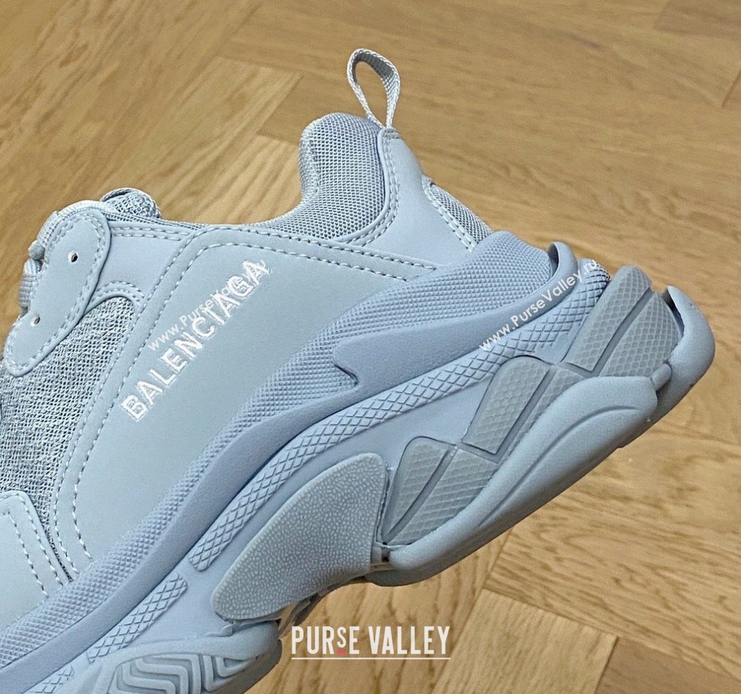 Balenciaga Triple S Trainers Sneakers in Leather and Mesh Dusty Blue 2024-21 (KL-240223044)