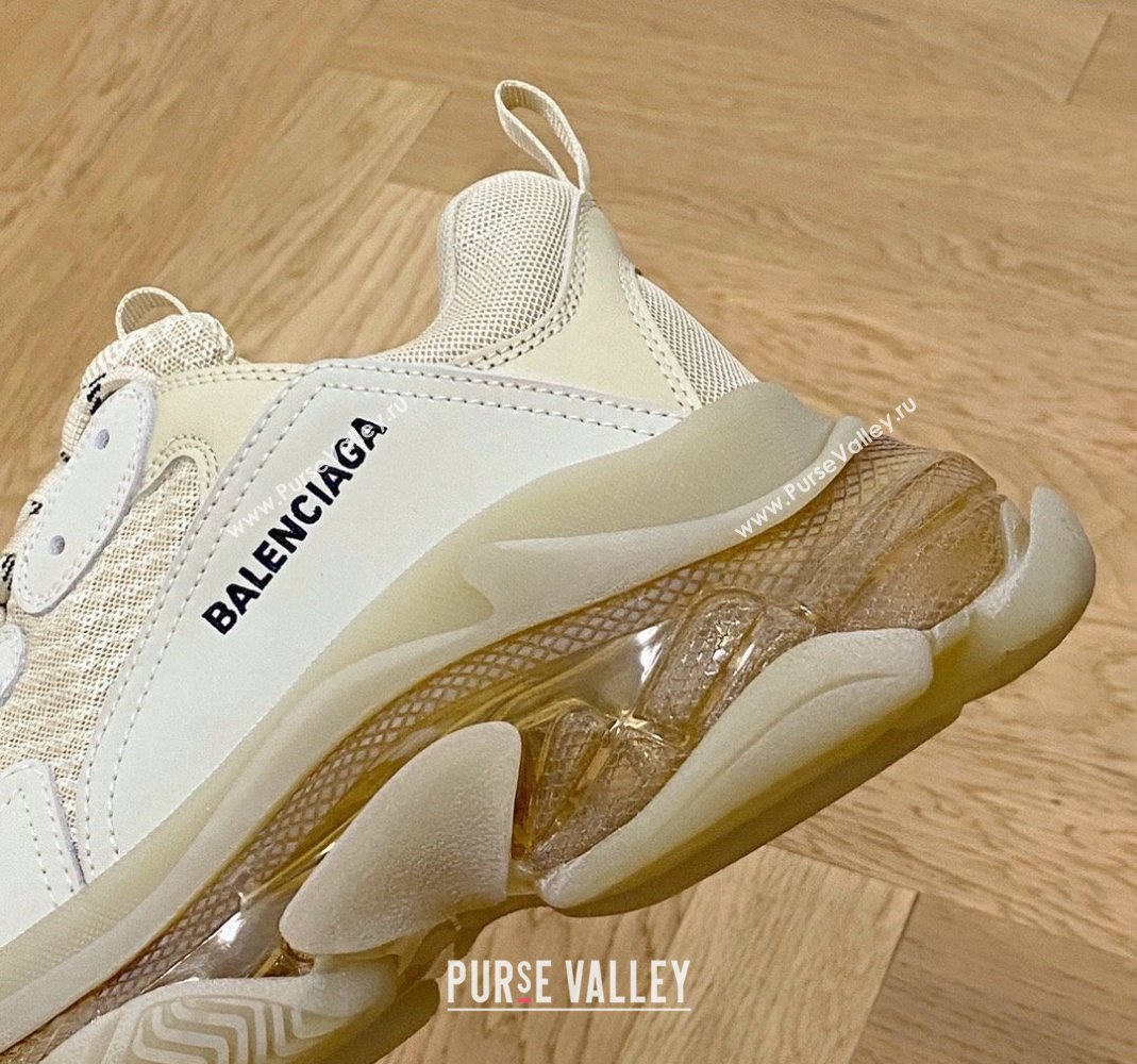 Balenciaga Triple S Clear Sole Trainers Sneakers in Leather and Mesh Old Beige 2024 (KL-240223002)