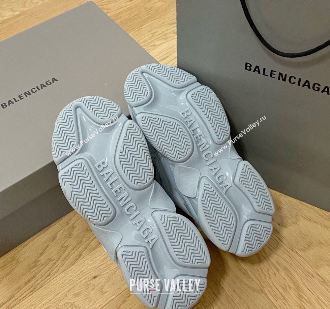 Balenciaga Triple S Trainers Sneakers in Leather and Mesh Dusty Blue 2024-21 (KL-240223044)