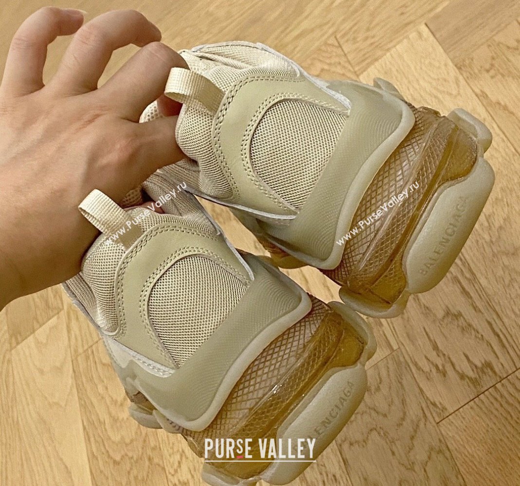 Balenciaga Triple S Clear Sole Trainers Sneakers in Leather and Mesh Old Beige 2024 (KL-240223002)