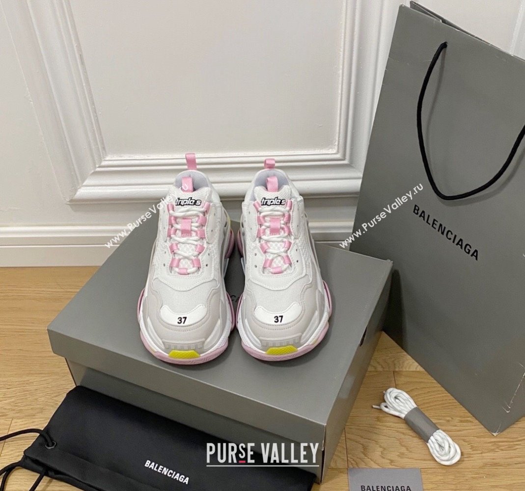 Balenciaga Triple S Trainers Sneakers in Leather and Mesh Grey/Pink 2024-21 (KL-240223045)