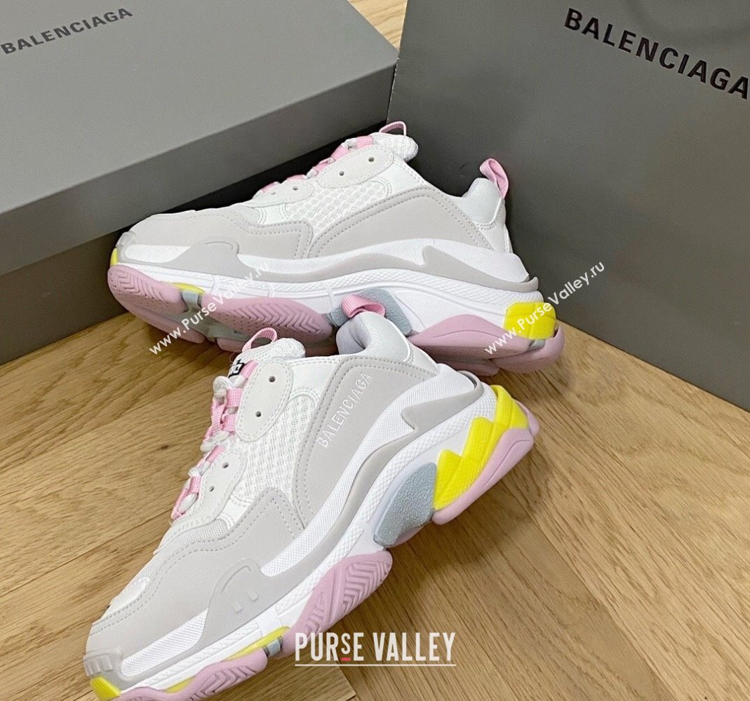 Balenciaga Triple S Trainers Sneakers in Leather and Mesh Grey/Pink 2024-21 (KL-240223045)